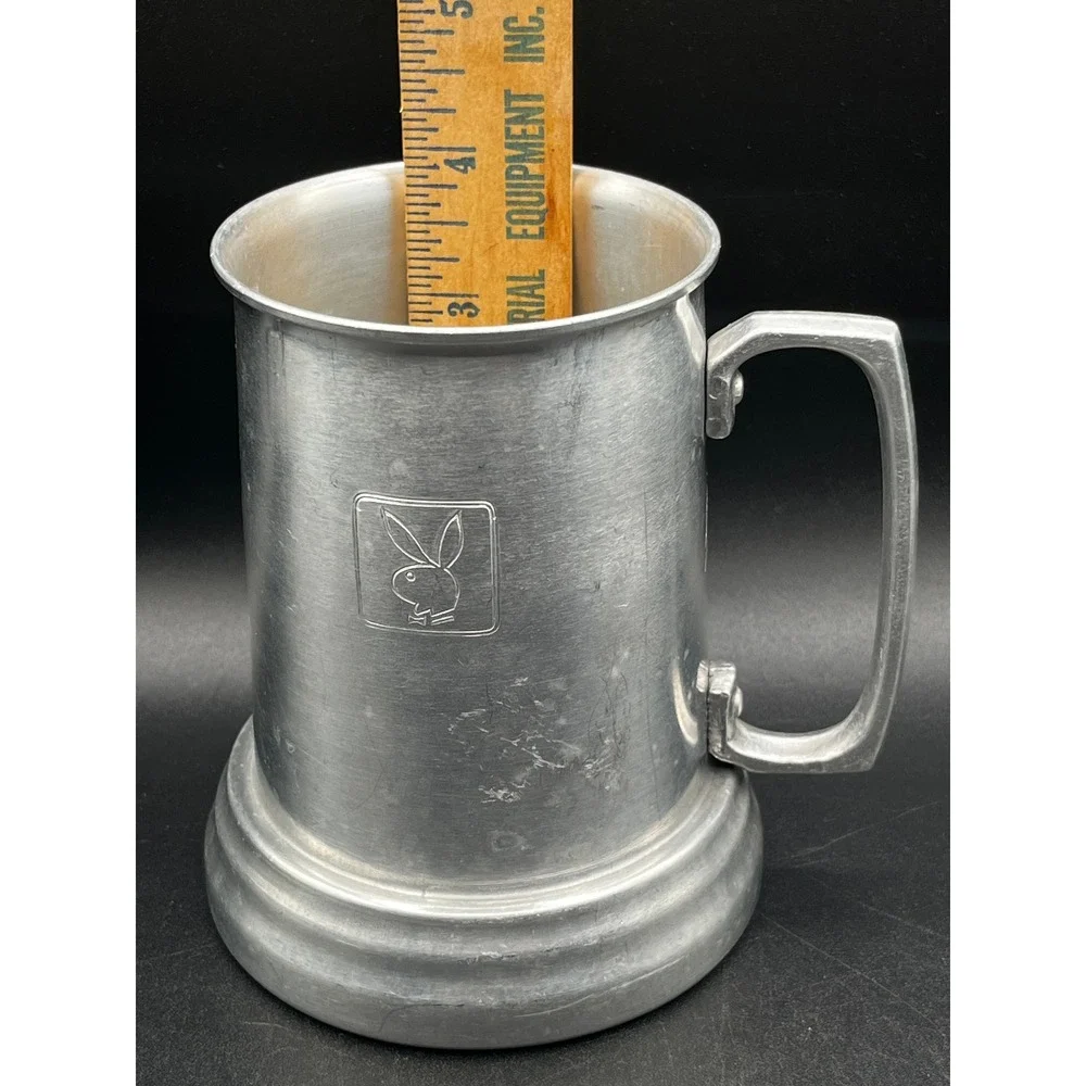 Playboy Aluminum Beer Stein Glass Bottom Logo Mug Tankard 1970-80s Hong Kong Vtg